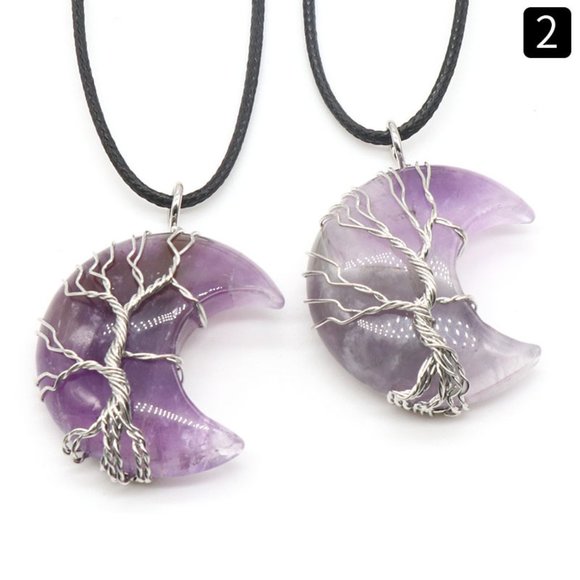Tree Of Life Wire Wrapped Moon Pendant / Healing Reiki Crystal Necklace - Picture 8 of 15